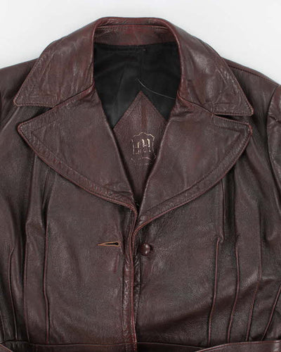 Vintage Woman's Brown Leather Longline Belted Leather Jacket - S