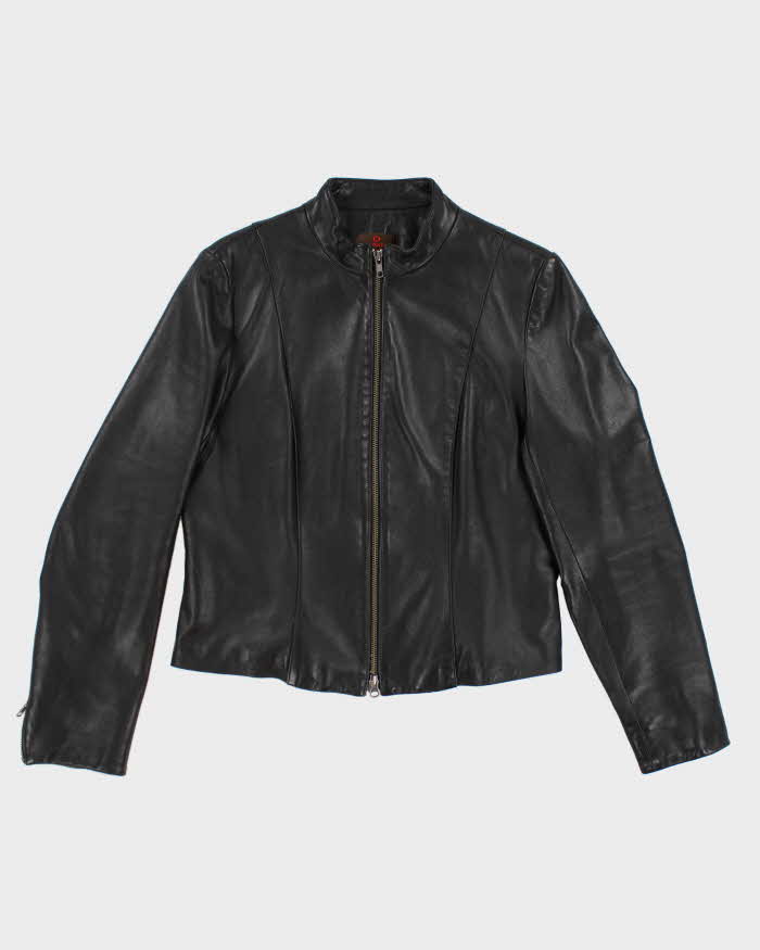 leather double zip jacket black M 短丈 Y2K