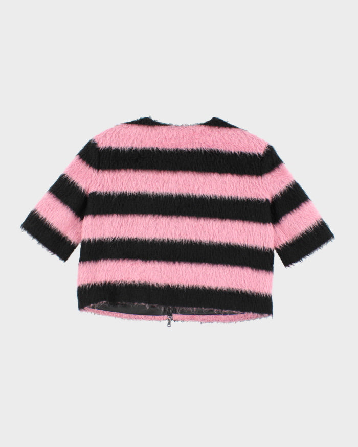 Emporio Armani Pink & Black Fluffy Jacket - M