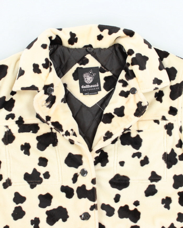 Vintage Y2K Dollhouse Cow Print Lined Collared Jacket - M