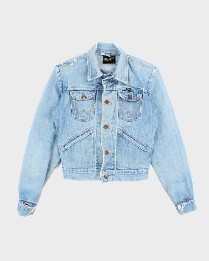 Giacca di jeans Wrangler dal lavaggio chiaro vintage anni '70 S