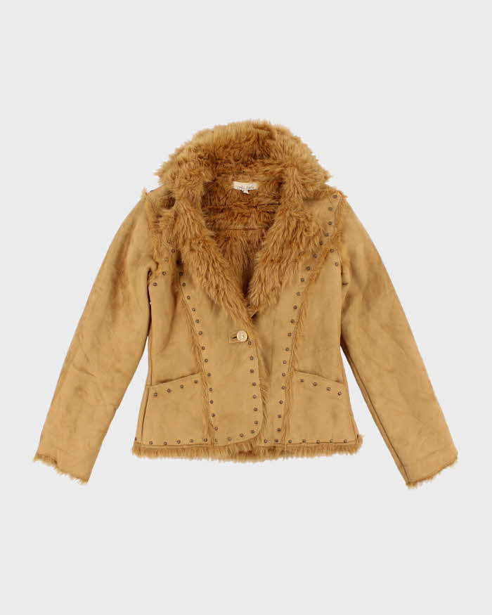 Vintage Y2k 00s Au Leiu Faux Suede Fur Lined Studded Jacket - S