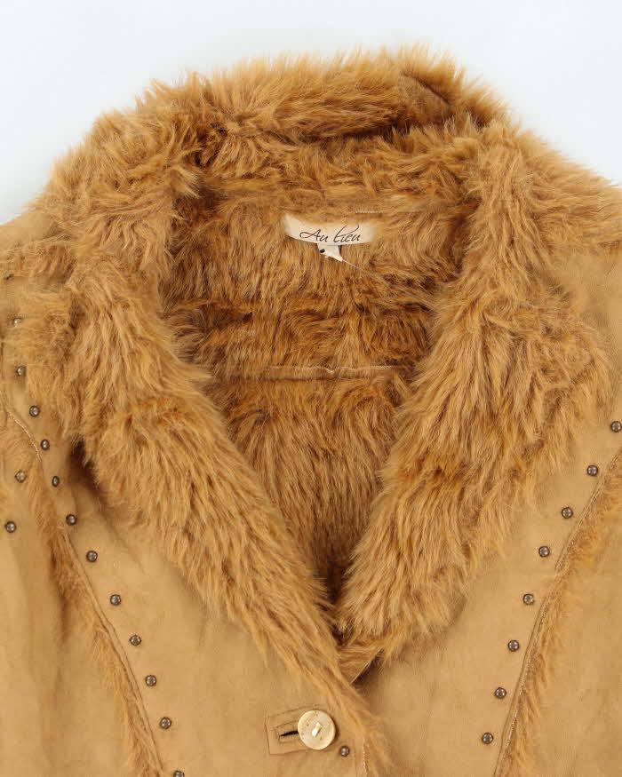 Vintage Y2k 00s Au Leiu Faux Suede Fur Lined Studded Jacket - S
