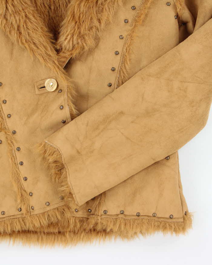 Vintage Y2k 00s Au Leiu Faux Suede Fur Lined Studded Jacket - S