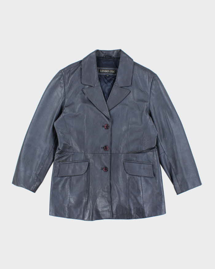 Vintage Women's 90's London Fog Double Breasted Leather Blazer - L