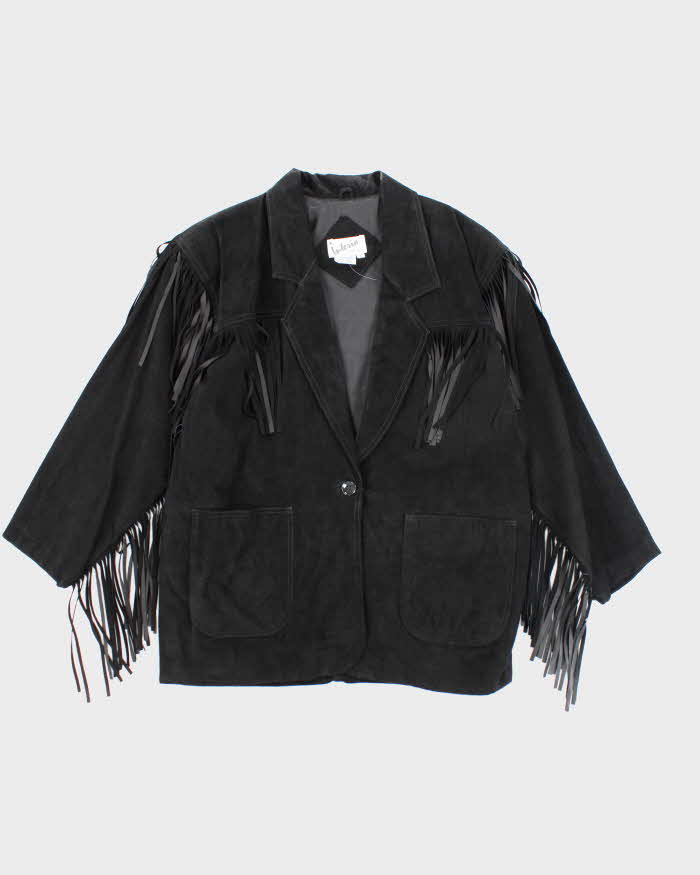 Vintage Interior Black Suede Fringe Jacket - L – Rokit