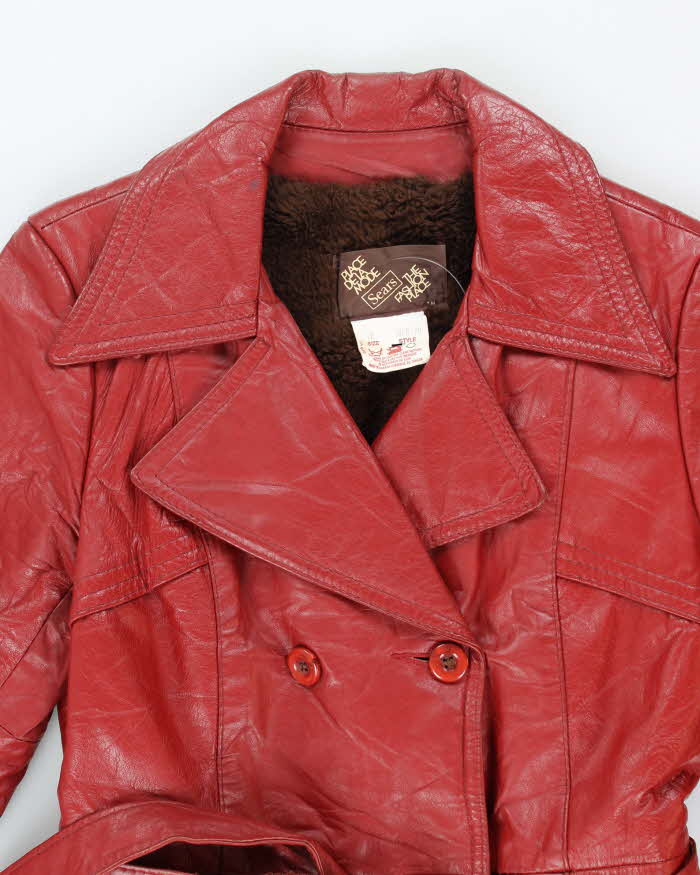 Vintage 70s Sears Red Lined Leather Jacket - S