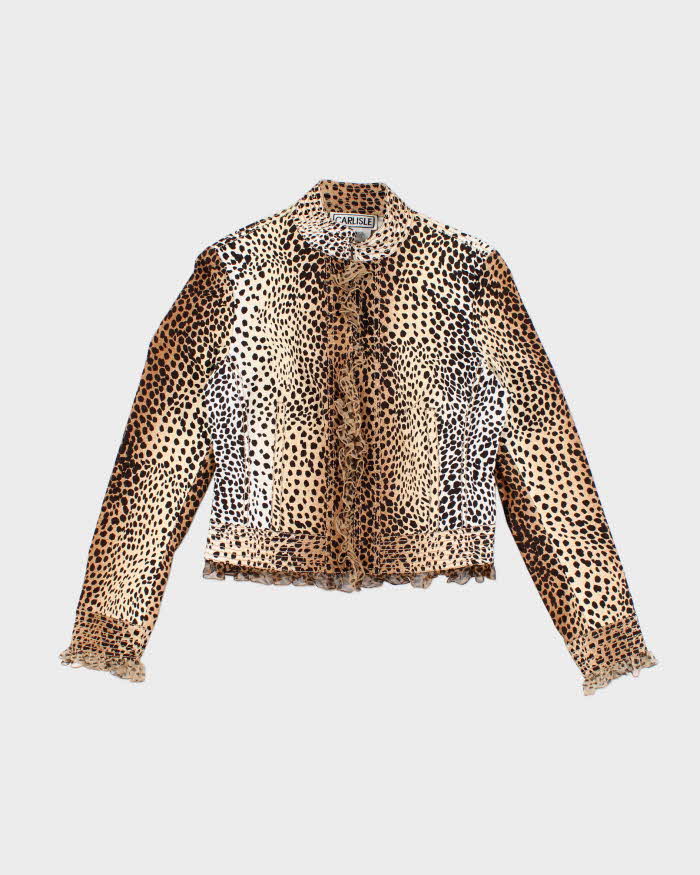 Vintage 90s 00s Carlisile Leopard Print Silk Ruffle Lightweight Jacket - S