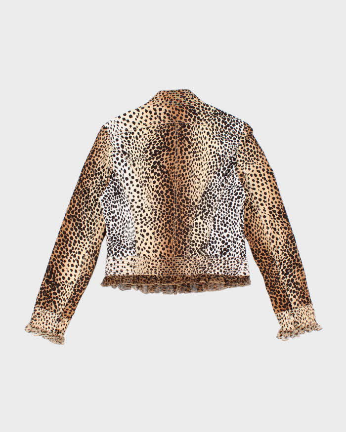 Vintage 90s 00s Carlisile Leopard Print Silk Ruffle Lightweight Jacket - S