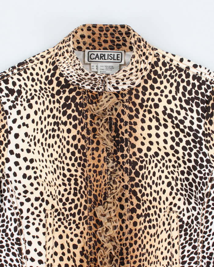 Vintage 90s 00s Carlisile Leopard Print Silk Ruffle Lightweight Jacket - S