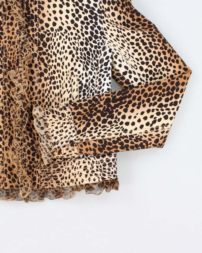Vintage 90s 00s Carlisile Leopard Print Silk Ruffle Lightweight Jacket - S