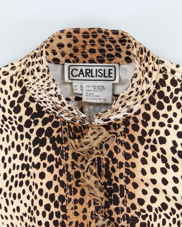 Vintage 90s 00s Carlisile Leopard Print Silk Ruffle Lightweight Jacket - S