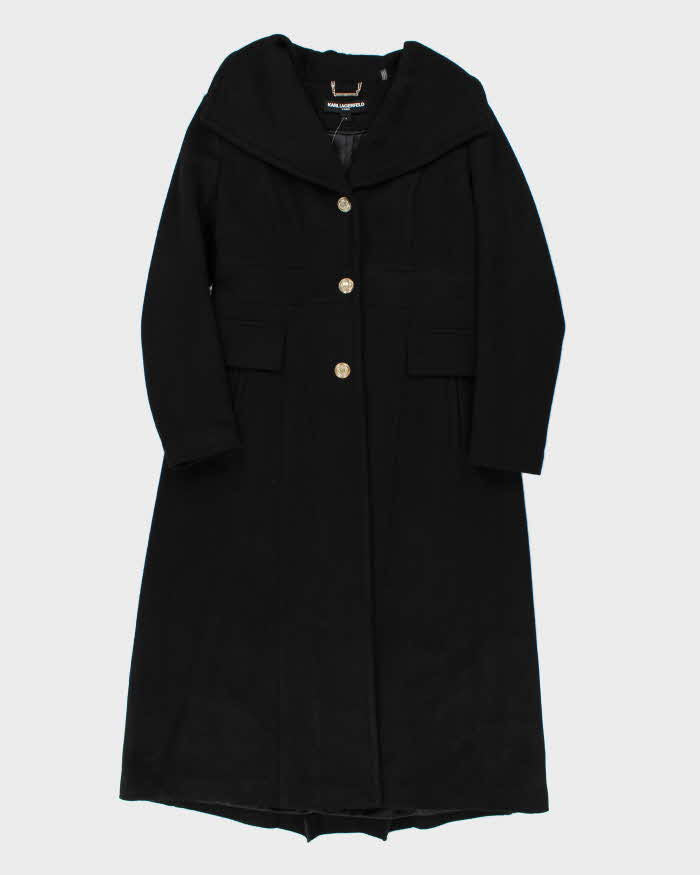 Karl Lagerfield Women's Black Wool Blend Long Overcoat - M