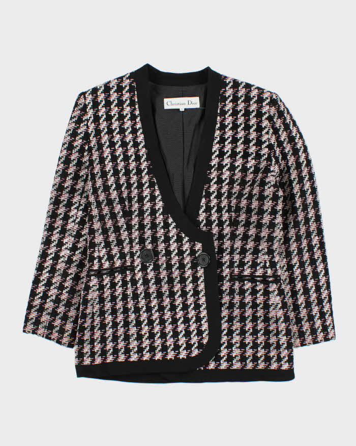 Vintage 1980s Christian Dior Houndstooth Tweed Blazer Jacket - L