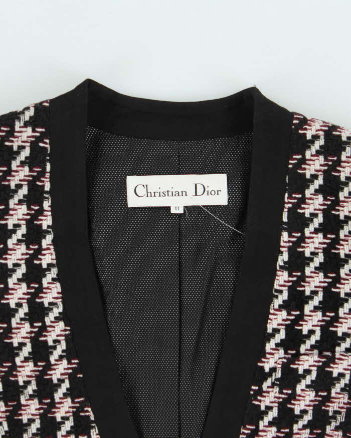 Vintage 1980s Christian Dior Houndstooth Tweed Blazer Jacket - L