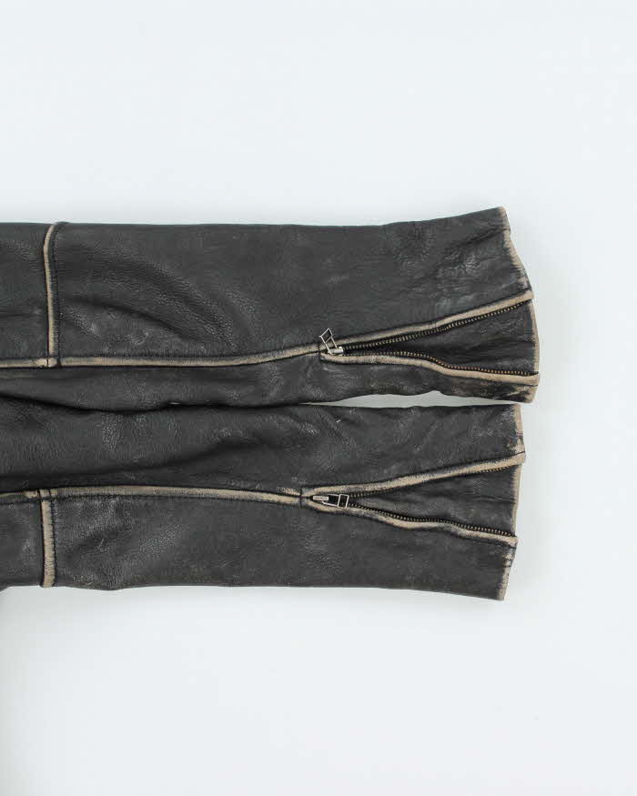 Vintage Y2K 00s Black Danier Distressed Look Leather Racer Jacket - XXS