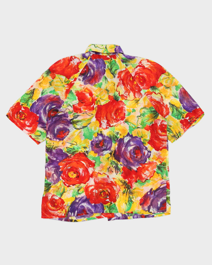 Vintage Bright Floral Patterned Shirt - M