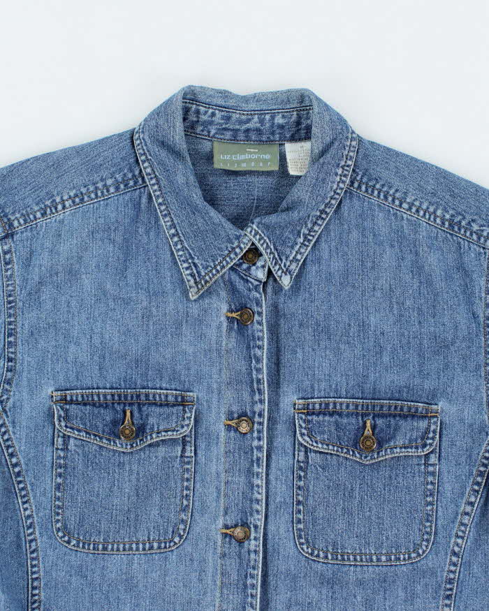 Vintage Y2K Liz Claiborne Medium Wash Short Sleeve Denim Shirt - M