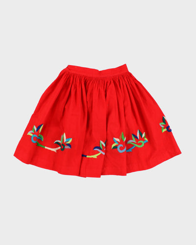 Red Embroidered 1950s Skirt - XS