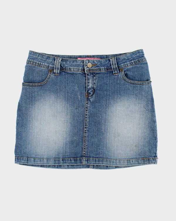 Y2k 00s Embroidered Rhinestone Denim Skirt S Rokit