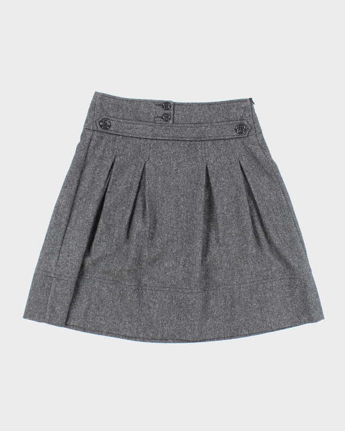 Vintage Benetton Wool & Silk Blend Pleated Grey Skirt - S