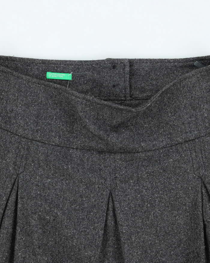 Vintage Benetton Wool & Silk Blend Pleated Grey Skirt - S