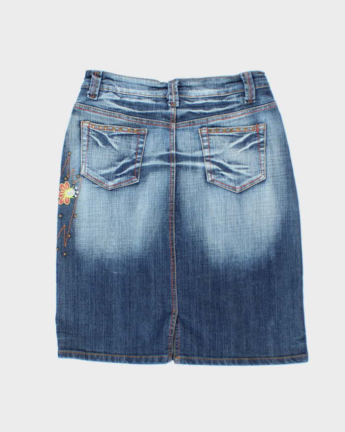 Vintage Y2k 00s Obiettivo Industry Embroidered Studded Deim Skirt -S