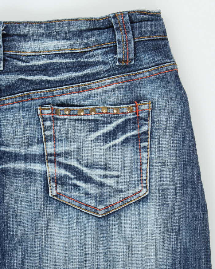 Vintage Y2k 00s Obiettivo Industry Embroidered Studded Deim Skirt -S