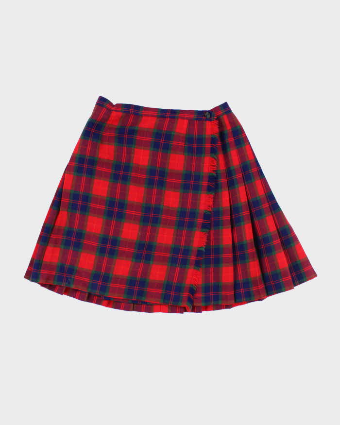 Vintage Aljean Checked Pleated Wool Skirt - XS