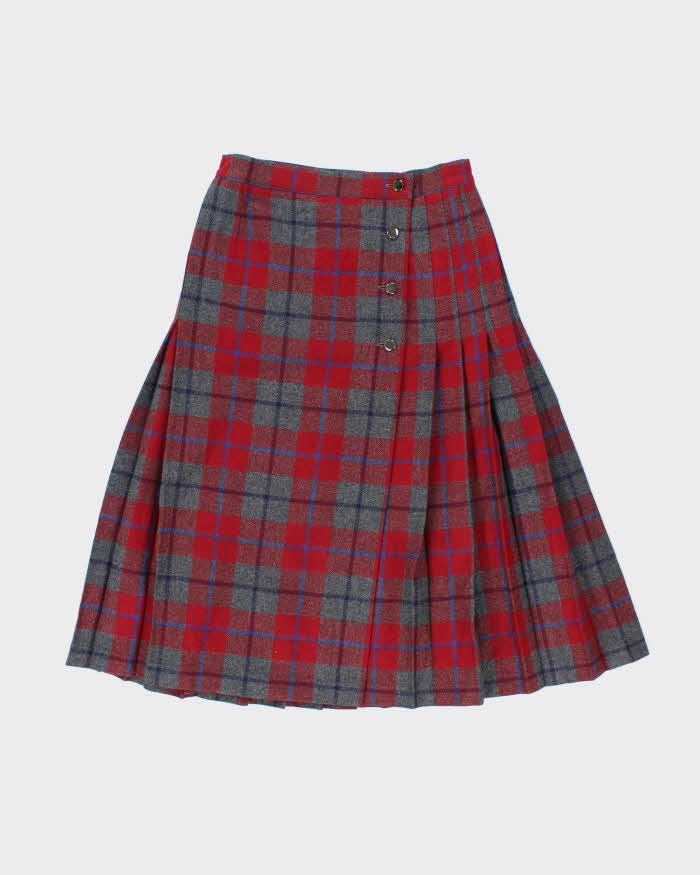 Vintage Sportmax By Max Mara Checked Pleated Wool Skirt - XS