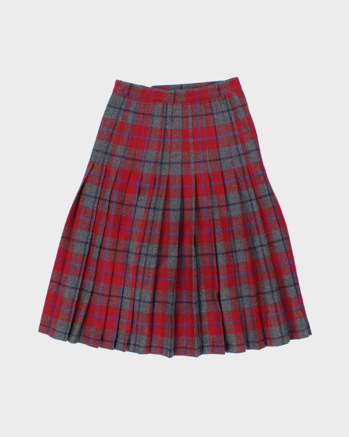 Vintage Sportmax By Max Mara Checked Pleated Wool Skirt - XS