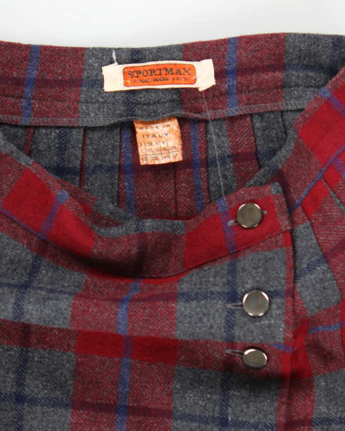 Vintage Sportmax By Max Mara Checked Pleated Wool Skirt - XS