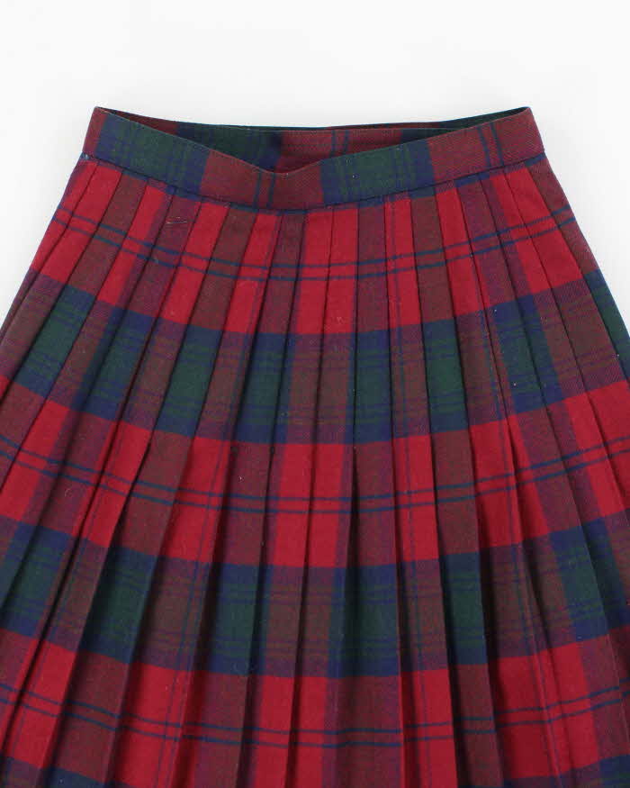 Vintage Buckle Checked Pleated Wool Skirt - XXS
