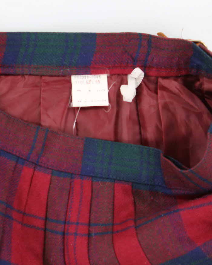 Vintage Buckle Checked Pleated Wool Skirt - XXS