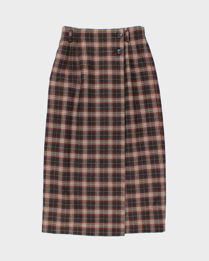 Vintage Wool Checked Long Skirt - XS
