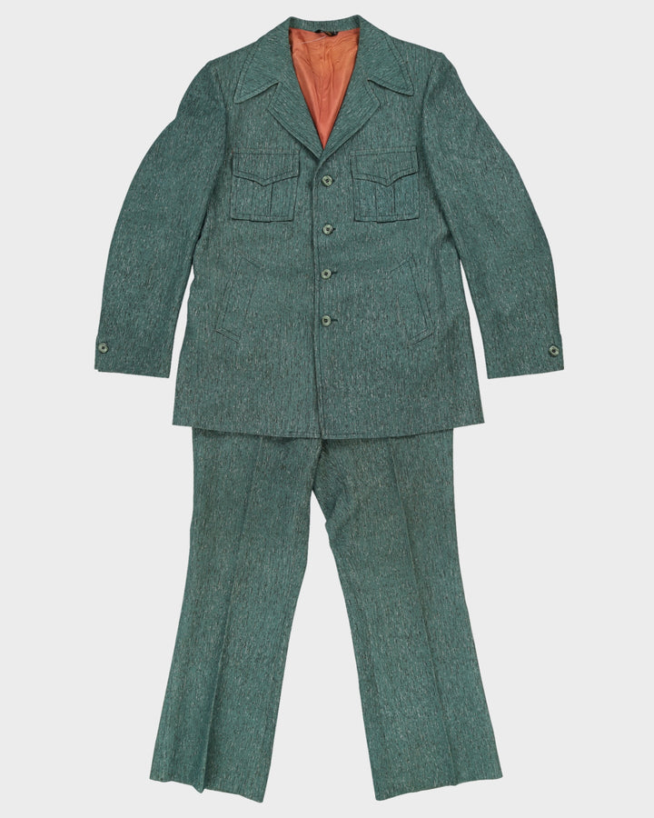 Vintage 70s Royal Crown Green Two Piece Suit - W34 L32