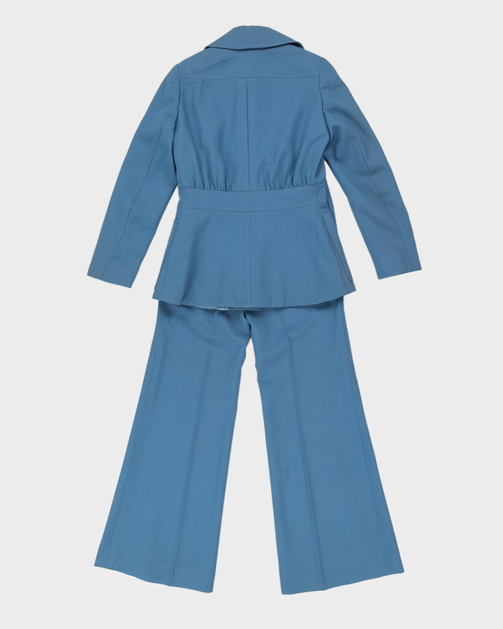 Vintage 70s Moda Women's Blue Fitted Two Piece Suit - S