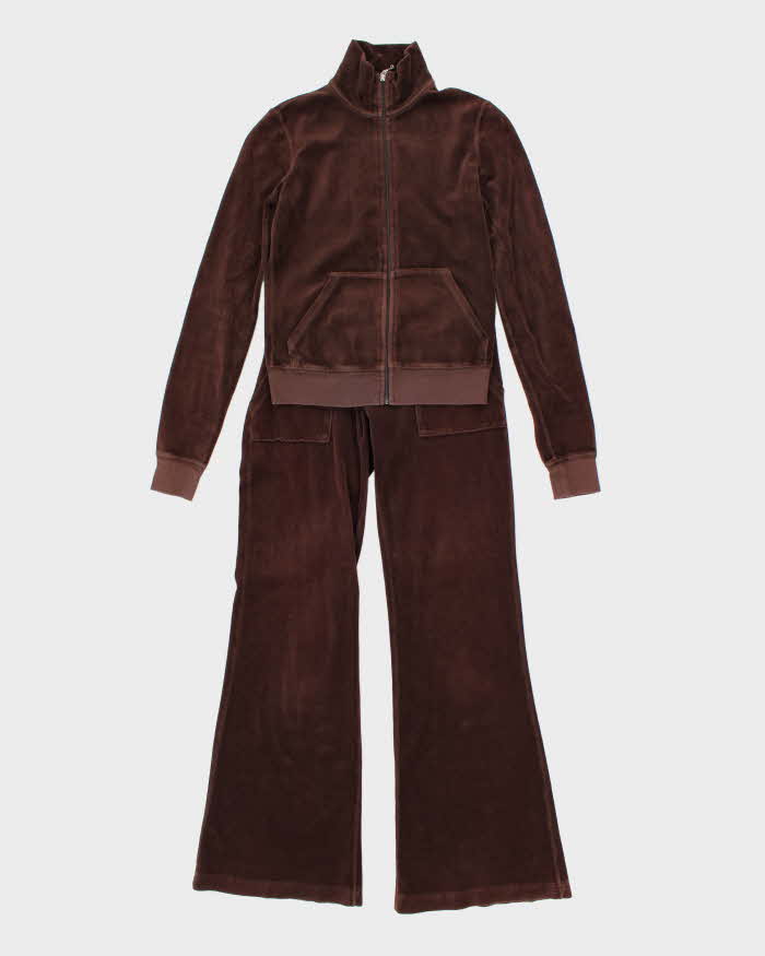 Vintage Y2k 00s Juicy Couture Brown Velour 2 Piece Tracksuit - S