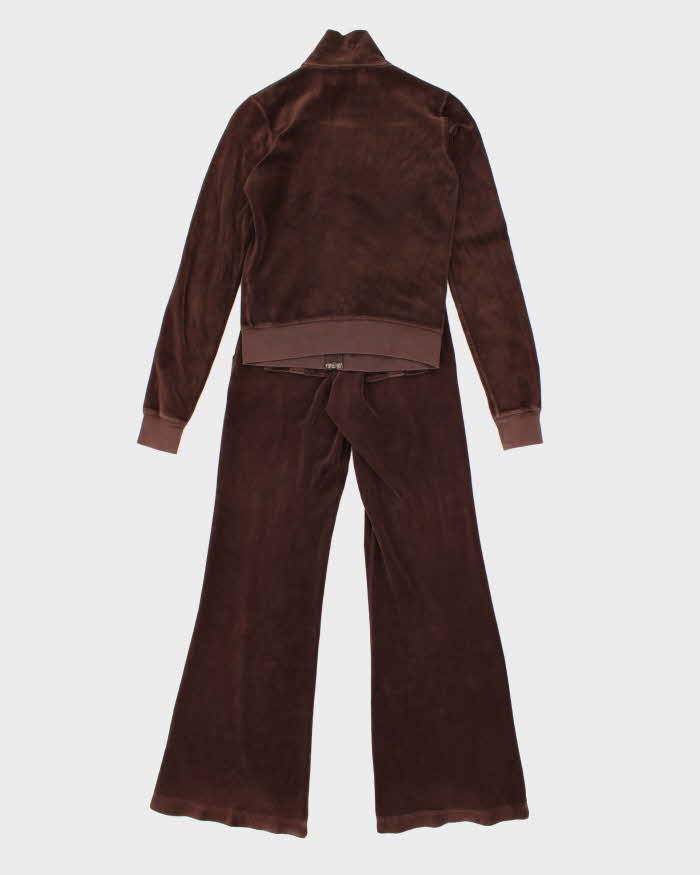 Vintage Y2k 00s Juicy Couture Brown Velour 2 Piece Tracksuit - S