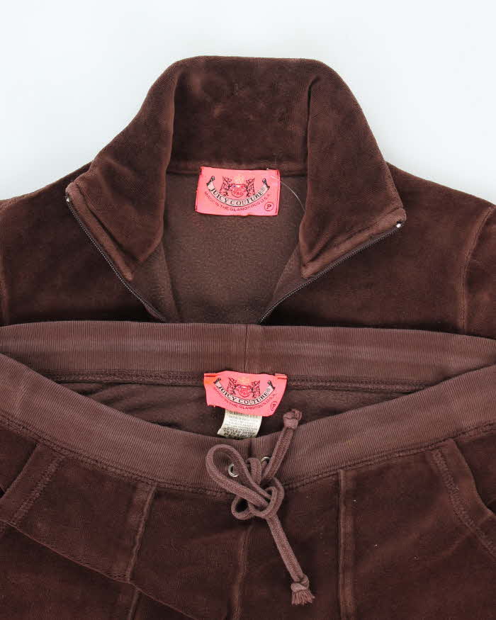 Vintage Y2k 00s Juicy Couture Brown Velour 2 Piece Tracksuit - S