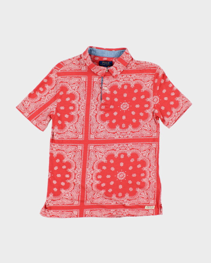 Vintage Women's Y2K Ralph Lauren Red Paisley Polo Shirt - L