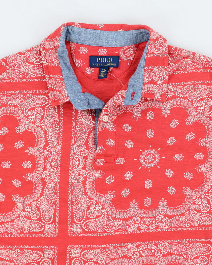 Vintage Women's Y2K Ralph Lauren Red Paisley Polo Shirt - L