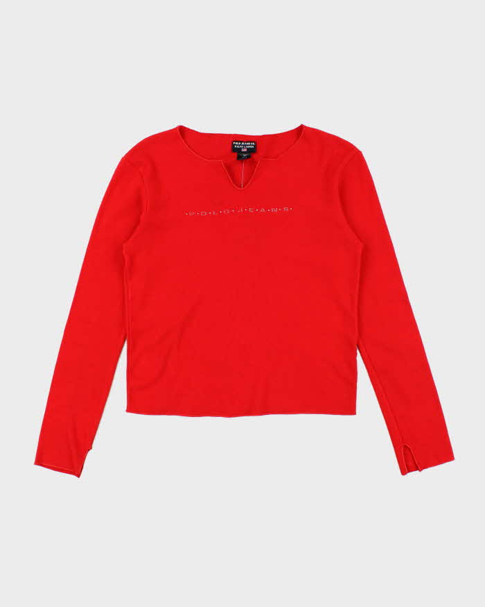 Vintage Y2K Polo Jeans Sequined Spell Out Logo T-Shirt - M