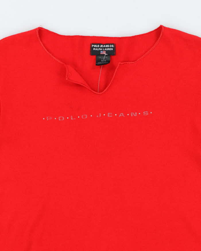 Vintage Y2K Polo Jeans Sequined Spell Out Logo T-Shirt - M