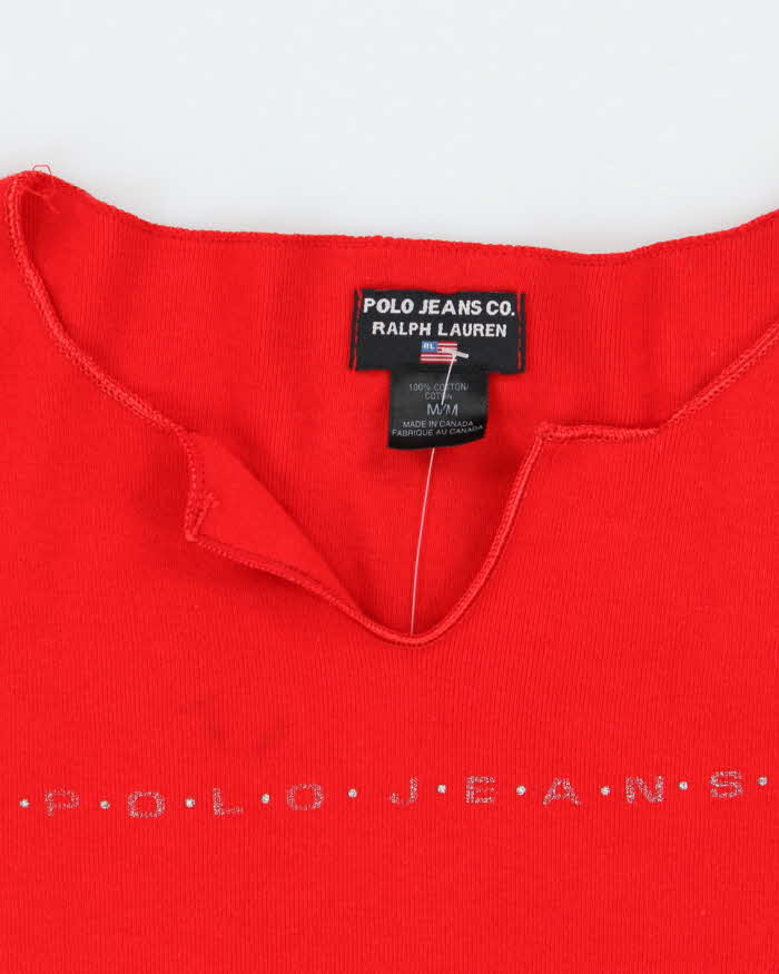 Vintage Y2K Polo Jeans Sequined Spell Out Logo T-Shirt - M