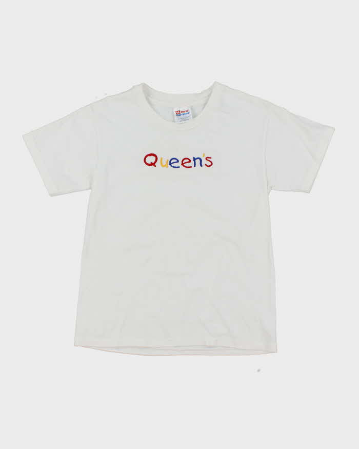 Vintage Y2K Hanes Queens Embroidered Graphic Baby Fit T-Shirt - L