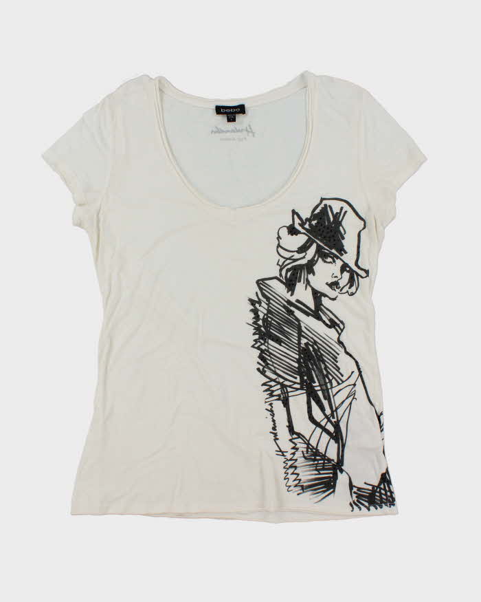 Vintage Y2K Bebe Deep V-Neck Graphic T-Shirt - L