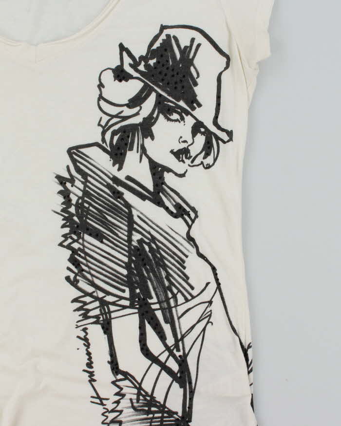 Vintage Y2K Bebe Deep V-Neck Graphic T-Shirt - L