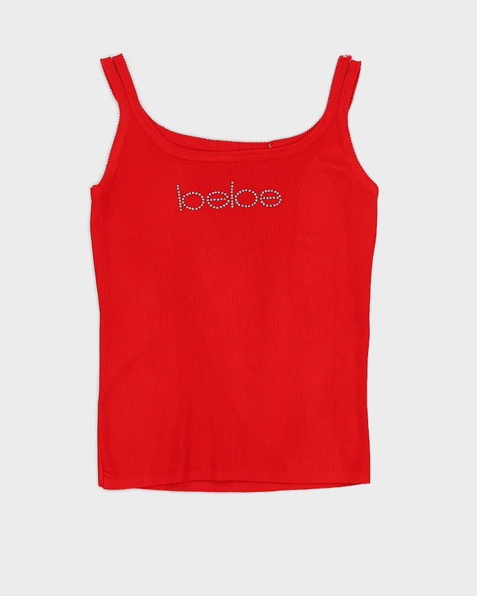 Y2K 00s Bebe Red Diamante Tank Top - S/M