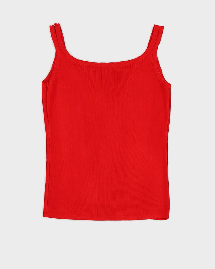 Y2K 00s Bebe Red Diamante Tank Top - S/M